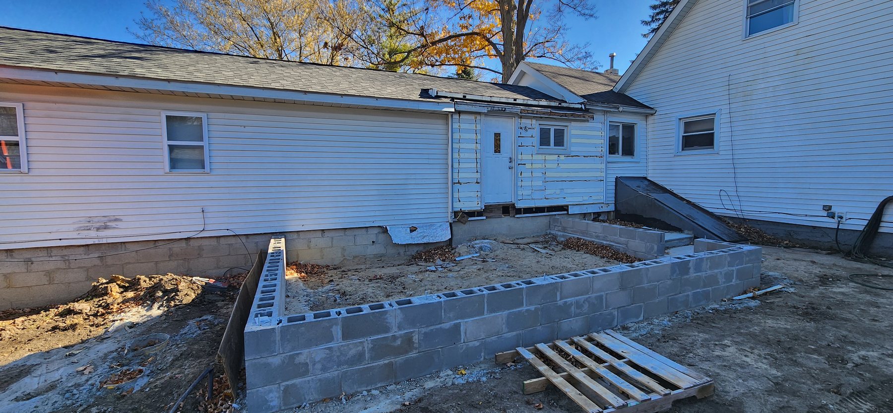 New masonry foundation under construction for the Irwin addition